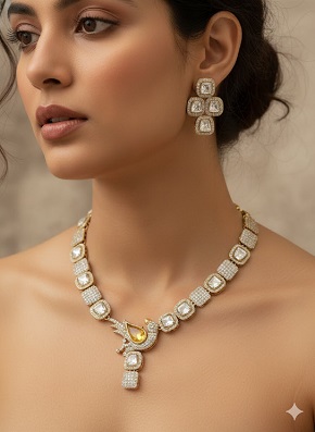 Luxury Yellow Doublet Stone Necklace Set with Earrings