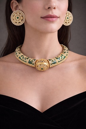 Premium Brass Borla Style Minakari Hasli with Big Moissanite Studs | Angel’s Imitation Jewellery