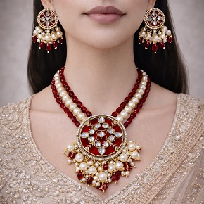 Luxury Look MOP Polki Pearl Short Necklace with Moissanite Touch