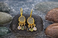 Premium Brass Rock Stone Earrings with Monalisa Drops – Elegant Luxury Statement Jewellery