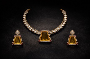 Elegant Gemstone Polki Moissanite Necklace Set with Matching Earrings