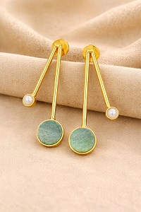 Elegant Marble Stone Earrings with Moti Drops – Premium Statement Jewellery with Timeless Grace
