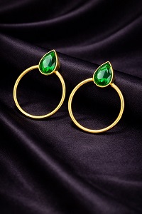 Premium Brass Round Shape Earrings with Glass Drops – Elegant Statement Jewellery with Graceful Shine