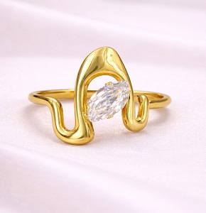 Modern Marquise AD Stone Gold Finish Ring – Elegant Designer Statement Ring